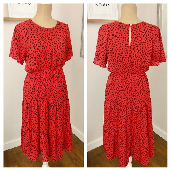 Reb. in J. Dresses & Skirts - Reb. In J. Red Polka Dot Tiered Midi Dress
